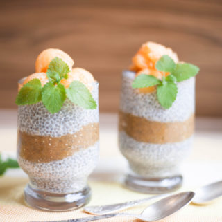 Overnight Chia Seed Pudding with Spicy Melon Puree - 3-ingredient overnight chia seed pudding with coconut milk and spicy melon puree (mint, cinnamon, nutmeg). Simple & delicious breakfast or dessert.