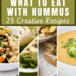 Collage of images showing what to eat with hummus