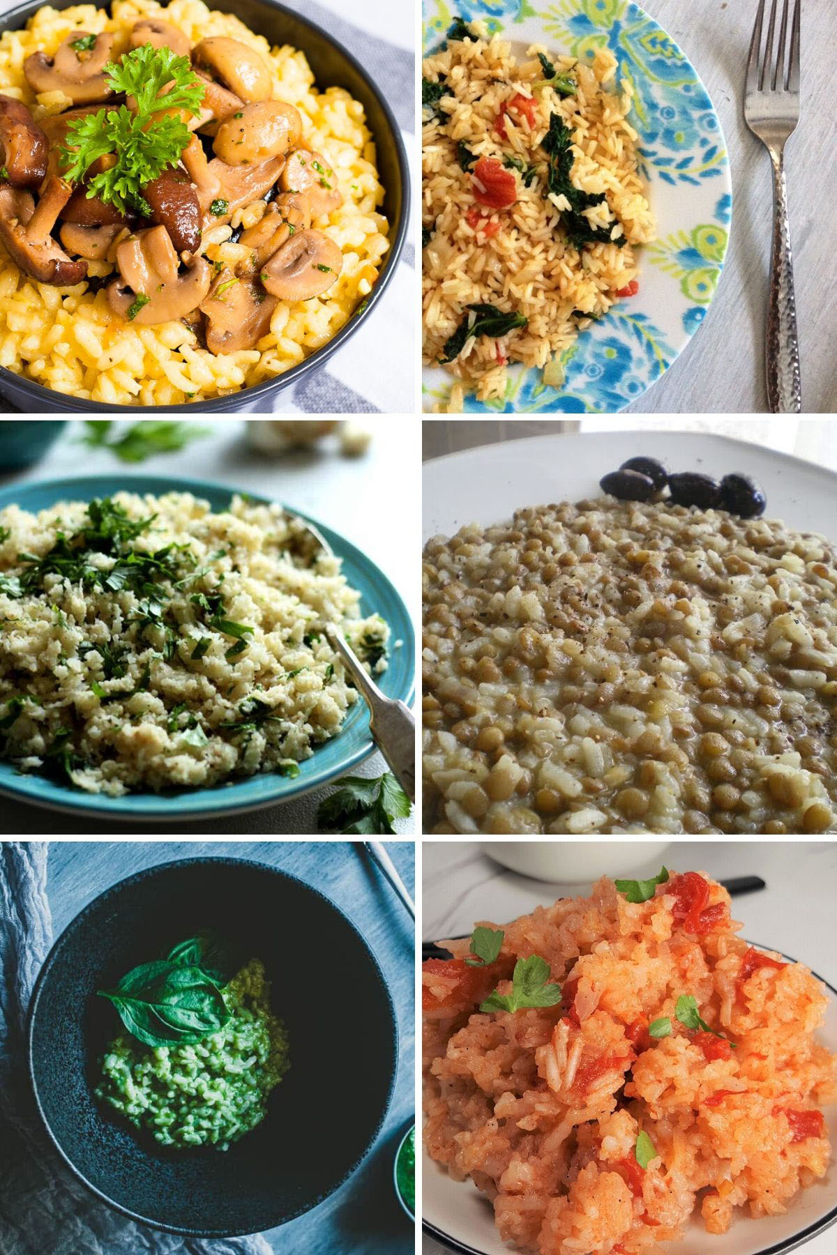 collage di Foto di 6 diverse ricette di riso per servire con ratatouille