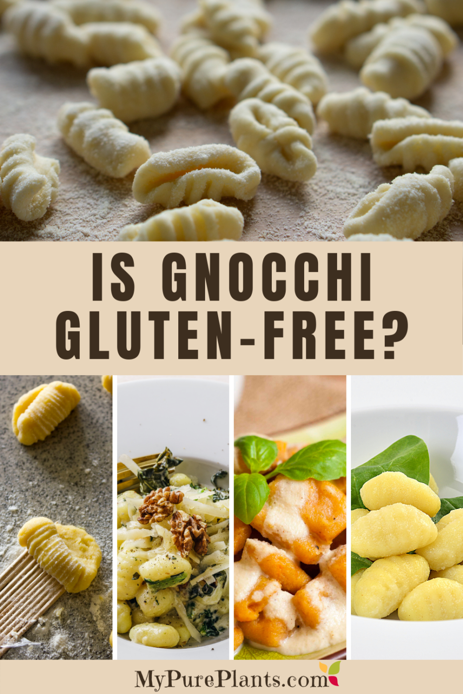Photo collage of different gnocchis with a text in the middle saying is gnocchi gluten-free