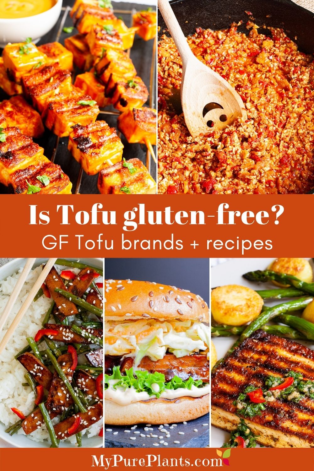 5 photo collage with an overlay text saying is tofu gluten-free