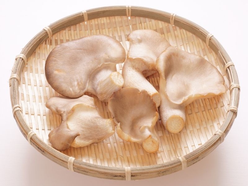 white mushrooms in a woven basket