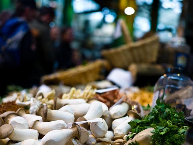 King oyster mushrooms in basket in local market