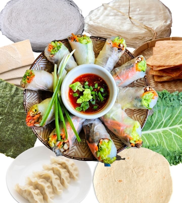 Collage of different spring roll wrappers