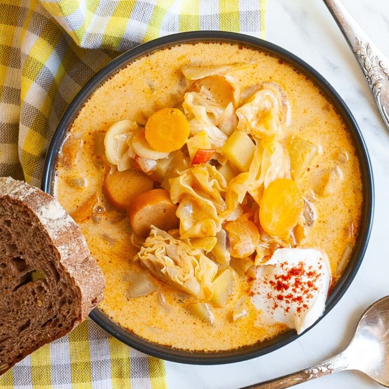 Vegan Cabbage Soup with Sausages (Hungarian) My Pure Plants