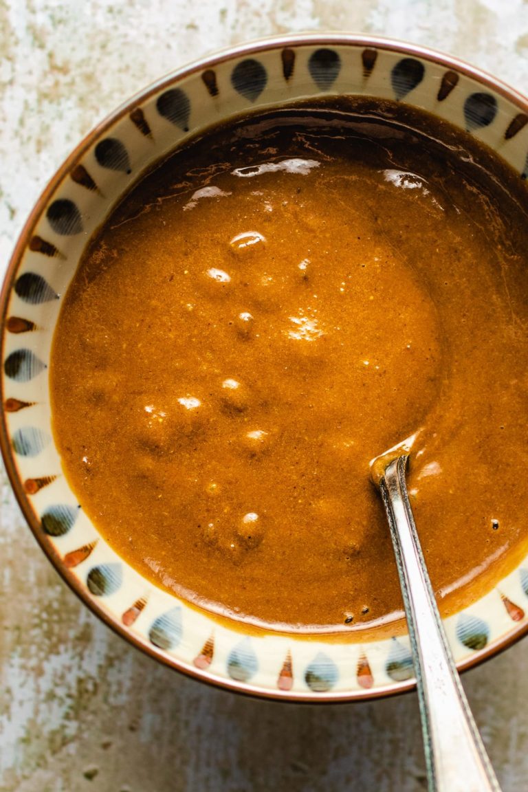 Creamy blended hoisin sauce in a small bowl.
